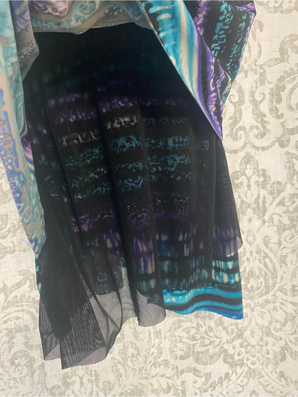 Miraclesuit Cat Bayou Mirage High Neck Mesh Animal Print Purple Black 14DD FLAW